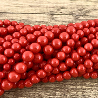 10mm Faux Glass Pearl beads, Deep Solid Red | Fashion Jewellery Outlet | Fashion Jewellery Outlet