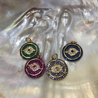 Round Evil Eye Gold Charm, CZ Pave | Fashion Jewellery Outlet | Fashion Jewellery Outlet