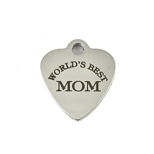14mm World's Best Mom Engraved Charm | Fashion Jewellery Outlet | Fashion Jewellery Outlet