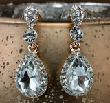 Crystal Round/ Teardrop Earrings, Rose Gold | Fashion Jewellery Outlet | Fashion Jewellery Outlet