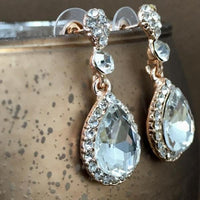 Crystal Round/ Teardrop Earrings, Rose Gold | Fashion Jewellery Outlet | Fashion Jewellery Outlet