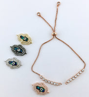 2 Row CZ Pave Hamsa Connector, Rose Gold | Fashion Jewellery Outlet | Fashion Jewellery Outlet