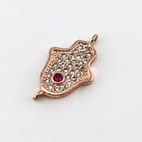 Ruby Stone CZ Pave Hamsa Connector Rose Gold | Fashion Jewellery Outlet | Fashion Jewellery Outlet