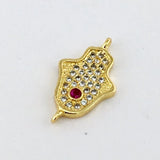 Ruby Stone CZ Pave Hamsa Connector Gold | Fashion Jewellery Outlet | Fashion Jewellery Outlet