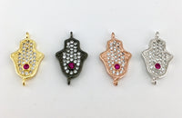 Ruby Stone CZ Pave Hamsa Connector Silver | Fashion Jewellery Outlet | Fashion Jewellery Outlet
