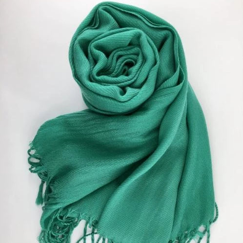 Peacock Green Pashmina Scarf with Fringe | Fashion Jewellery Outlet | Fashion Jewellery Outlet