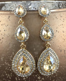 Crystal 3 Tier Teardrop Earrings, Champagne | Fashion Jewellery Outlet | Fashion Jewellery Outlet