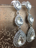 Crystal 3 Tier Teardrop Earrings, Silver | Fashion Jewellery Outlet | Fashion Jewellery Outlet