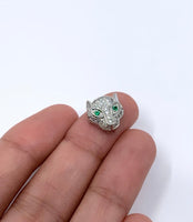 CZ Pave Silver panther head beads