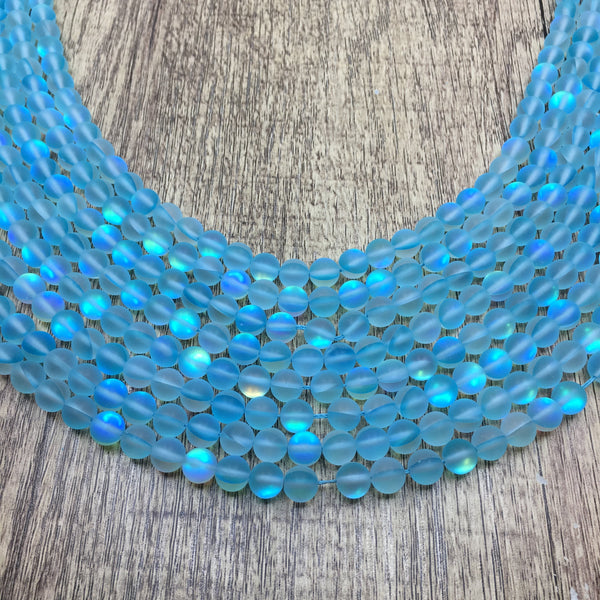 6mm Frosted Aqua Blue Mystic Aura Bead | Fashion Jewellery Outlet | Fashion Jewellery Outlet