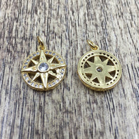 Round Gold Compass Brass Charm | Fashion Jewellery Outlet | Fashion Jewellery Outlet