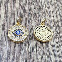 Brass Round Gold, Gun-metal and Silver Black Evil Eye Charm | Fashion Jewellery Outlet | Fashion Jewellery Outlet