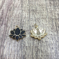 Black and Gold Lotus charm | Fashion Jewellery Outlet | Fashion Jewellery Outlet