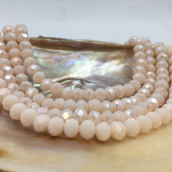 6mm Faceted Rondelle Glass Bead, Bone AB Color | Fashion Jewellery Outlet | Fashion Jewellery Outlet