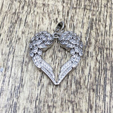 Rhodium Angel Wings Heart CZ Pave Charm | Fashion Jewellery Outlet | Fashion Jewellery Outlet