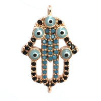  Brass Hamsa Hand w/ Evil Eye Black CZ Pave | Fashion Jewellery Outlet | Fashion Jewellery Outlet
