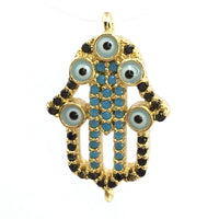  Brass Hamsa Hand w/ Evil Eye Black CZ Pave | Fashion Jewellery Outlet | Fashion Jewellery Outlet