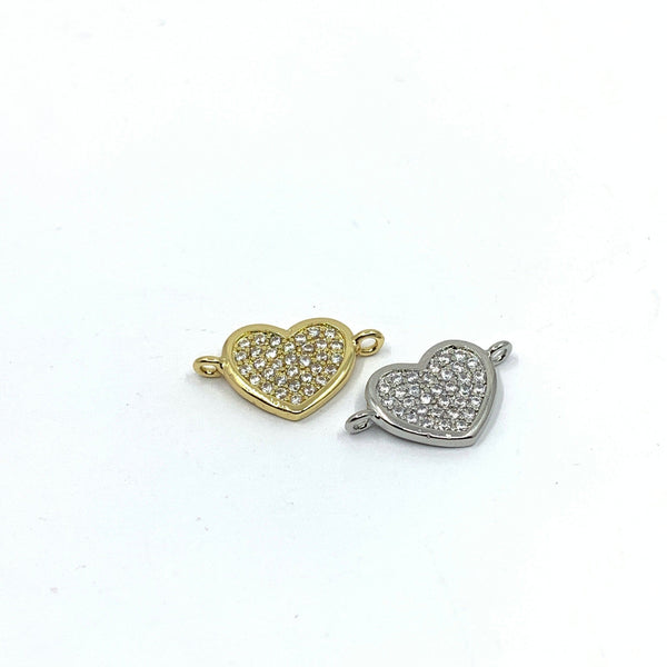 Cubic zirconia heart charm with 2 loops