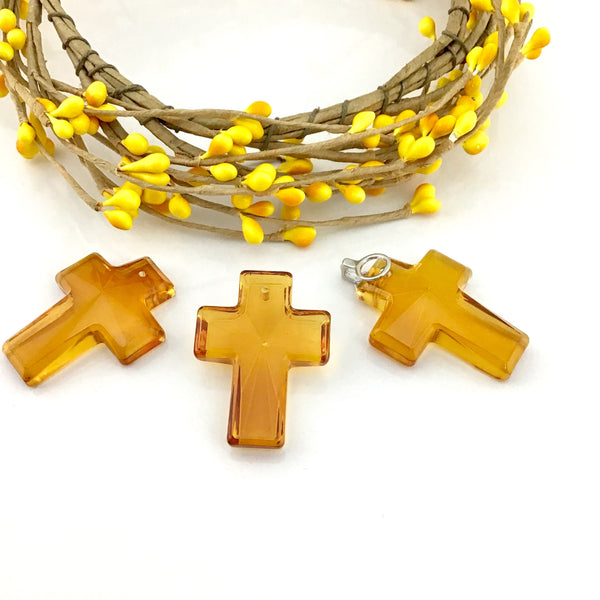 2 Glass Cross Pendant, Golden Shadow | Fashion Jewellery Outlet | Fashion Jewellery Outlet