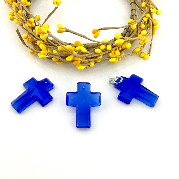 2 Glass Cross Pendant, Blue | Fashion Jewellery Outlet | Fashion Jewellery Outlet