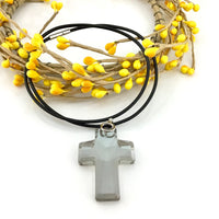 2 Glass Cross Pendant, Silver Shade | Fashion Jewellery Outlet | Fashion Jewellery Outlet
