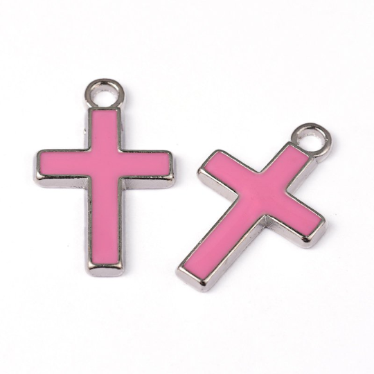 Alloy Pink Enamel Cross Charm | Fashion Jewellery Outlet | Fashion Jewellery Outlet