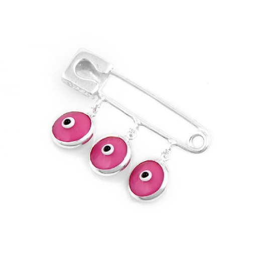 Sterling Silver Pink Evil Eye Safety Pin | Fashion Jewellery Outlet | Fashion Jewellery Outlet