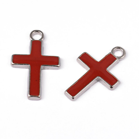 Alloy Red Enamel Cross Charm | Fashion Jewellery Outlet | Fashion Jewellery Outlet