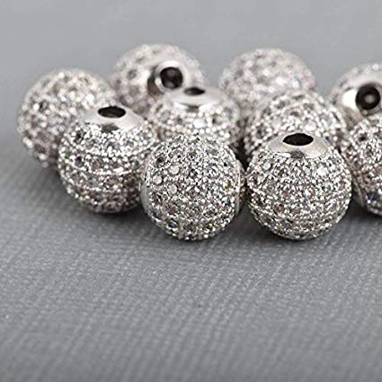 8mm CZ Pave Bead Round Silver Bead | Fashion Jewellery Outlet | Fashion Jewellery Outlet