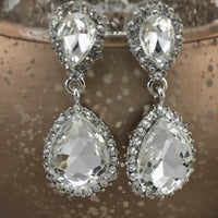 Crystal Long Teardrop Earrings, Silver | Fashion Jewellery Outlet | Fashion Jewellery Outlet