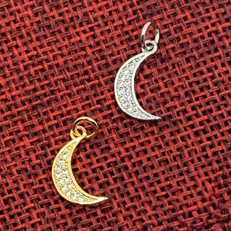 Half Moon Gold Rhodium, CZ Pave charm | Fashion Jewellery Outlet | Fashion Jewellery Outlet
