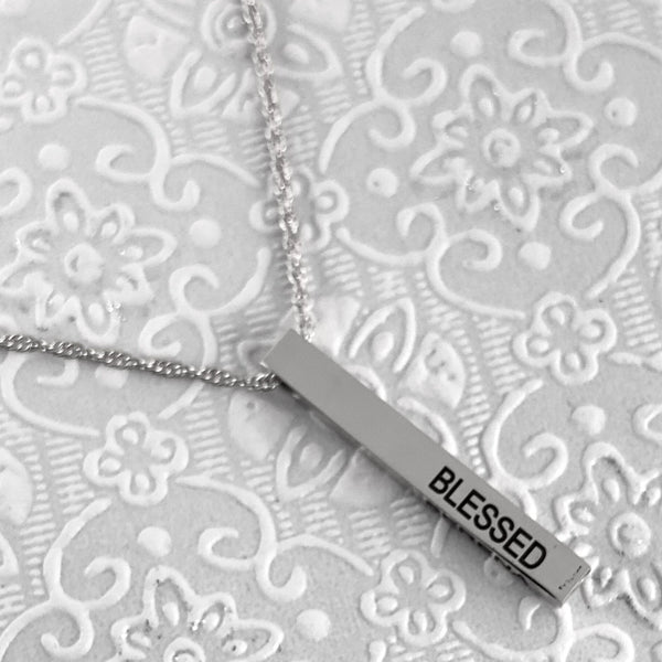 Blessed Laser Engraved 3D Bar Necklace | Fashion Jewellery Outlet | Fashion Jewellery Outlet
