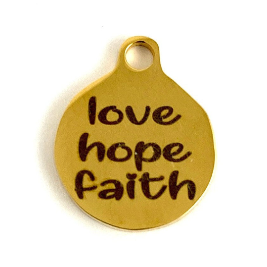 Love hope faith Laser Engraved Steel Charm | Fashion Jewellery Outlet | Fashion Jewellery Outlet