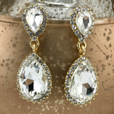 Crystal Long Teardrop Earrings, Gold | Fashion Jewellery Outlet | Fashion Jewellery Outlet