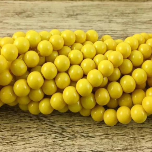 12mm Glass Pearl Bead, Solid Yellow | Fashion Jewellery Outlet | Fashion Jewellery Outlet