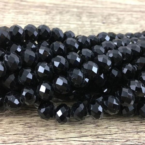 Faceted Rondelle Glass Bead, Jet Black | Fashion Jewellery Outlet | Fashion Jewellery Outlet