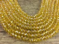 8mm Faceted Rondelle Glass Bead, Yellow AB | Fashion Jewellery Outlet | Fashion Jewellery Outlet