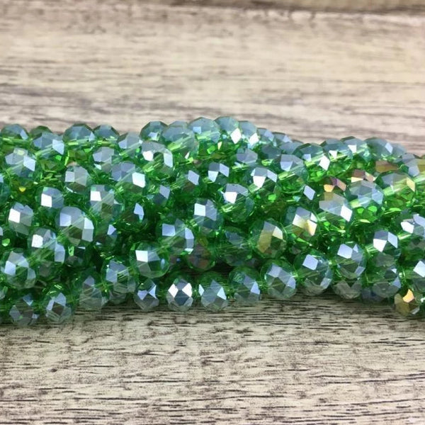 8mm Faceted Rondelle Glass Beads, Green AB | Fashion Jewellery Outlet | Fashion Jewellery Outlet