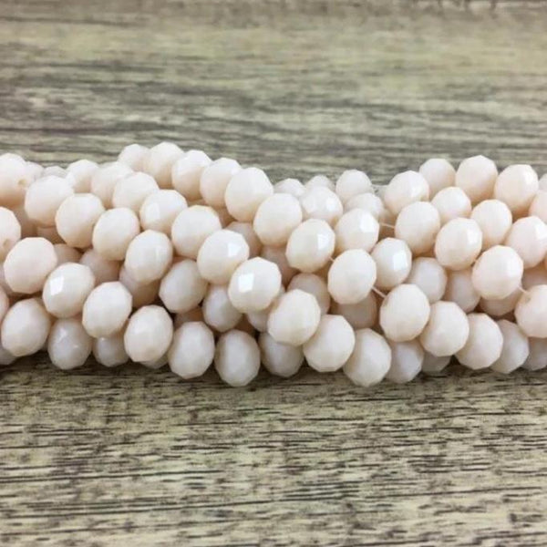 8mm Faceted Rondelle Glass Bead, Bone Color | Fashion Jewellery Outlet | Fashion Jewellery Outlet