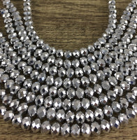 8mm Faceted Rondelle Glass Bead  Silver Grey | Fashion Jewellery Outlet | Fashion Jewellery Outlet