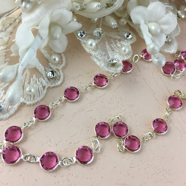 Swarovski Chain Silver Pink Stones SS29 | Fashion Jewellery Outlet | Fashion Jewellery Outlet