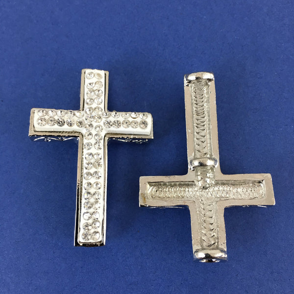 Alloy Connector, White Cross Two Row Stones | Fashion Jewellery Outlet | Fashion Jewellery Outlet