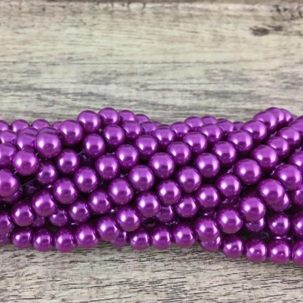 8mm Glass Pearl Bead, Dark Purple | Fashion Jewellery Outlet | Fashion Jewellery Outlet