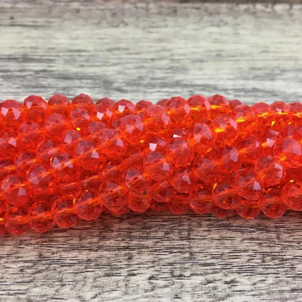 8mm Faceted Rondelle Glass Bead, Orange | Fashion Jewellery Outlet | Fashion Jewellery Outlet