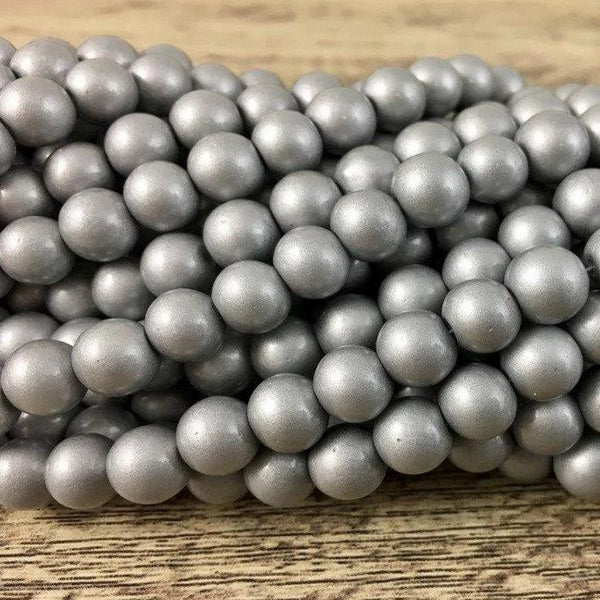 10mm Faux Glass Pearl Matte Finish, Solid Grey | Fashion Jewellery Outlet | Fashion Jewellery Outlet
