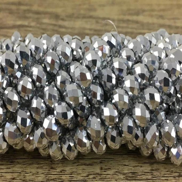 6mm Faceted Rondelle Glass Bead  Silver Grey | Fashion Jewellery Outlet | Fashion Jewellery Outlet