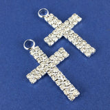 Alloy Charm, Two Row Rhinestone Silver Cross| Fashion Jewellery Outlet | Fashion Jewellery Outlet