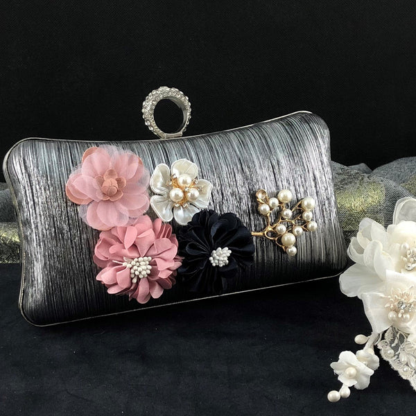 Black Wedding Flower Clutch | Fashion Jewellery Outlet | Fashion Jewellery Outlet
