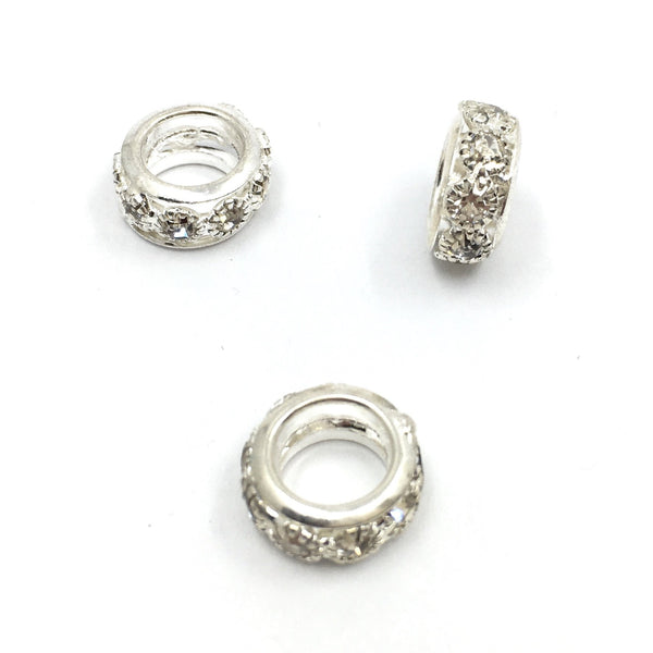4Pcs Alloy Silver Rondelle CZ Round Beads | Fashion Jewellery Outlet | Fashion Jewellery Outlet