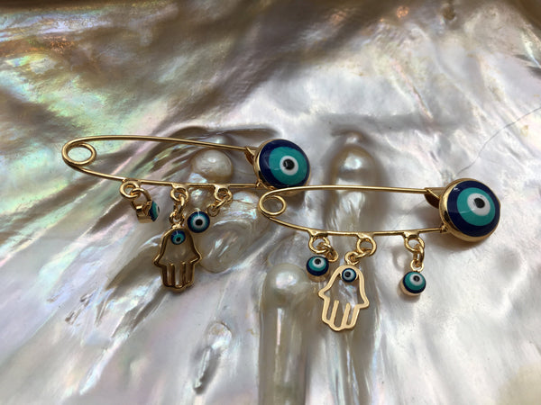 Round Brass Navy Blue Evil Eye Pin | Fashion Jewellery Outlet | Fashion Jewellery Outlet